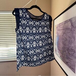 Walter Baker Navy and White Ikat Women's Top with sheer back